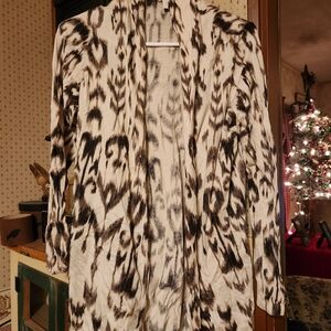 Chico's Cream And Brown Absract Patterned Cardigan